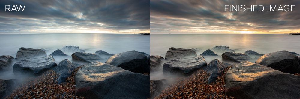 Seascape from idea to postproduction: before and after.