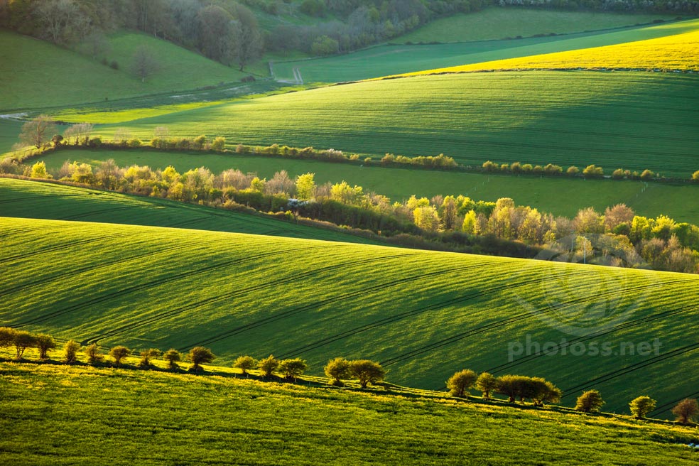 Telephoto landscape image of South Downs near Brighton