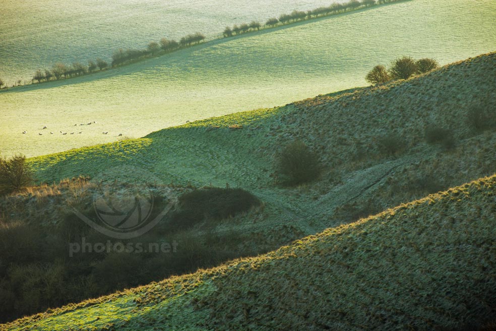 Telephoto landscape image of South Downs near Brighton
