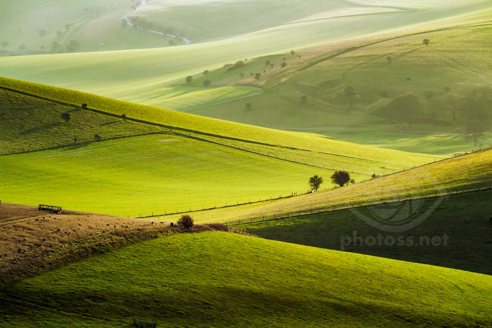 Telephoto landscape image of South Downs near Brighton