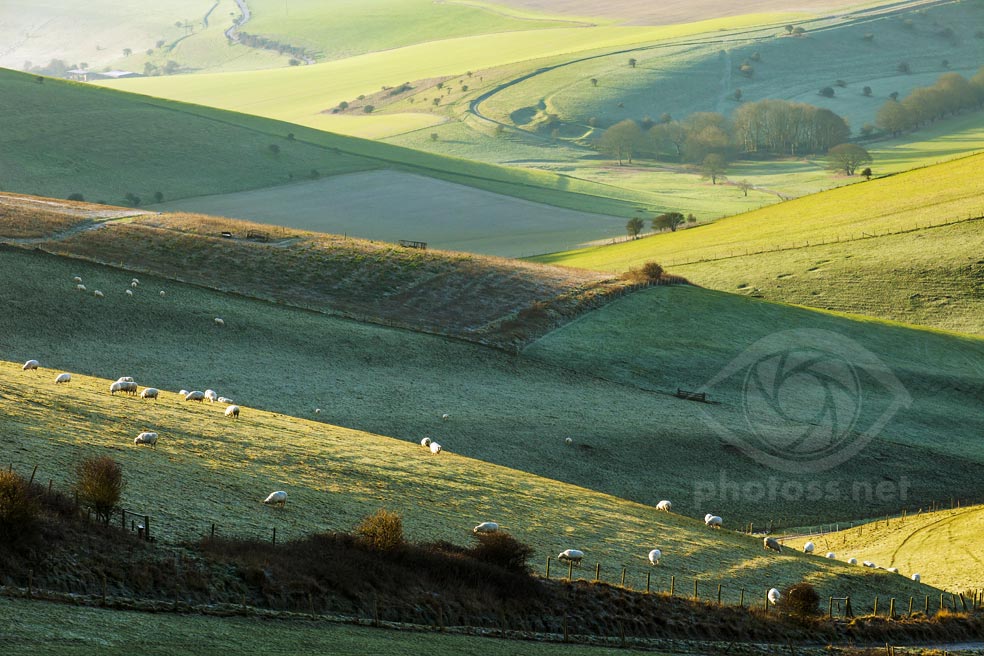 Telephoto landscape image of South Downs near Brighton