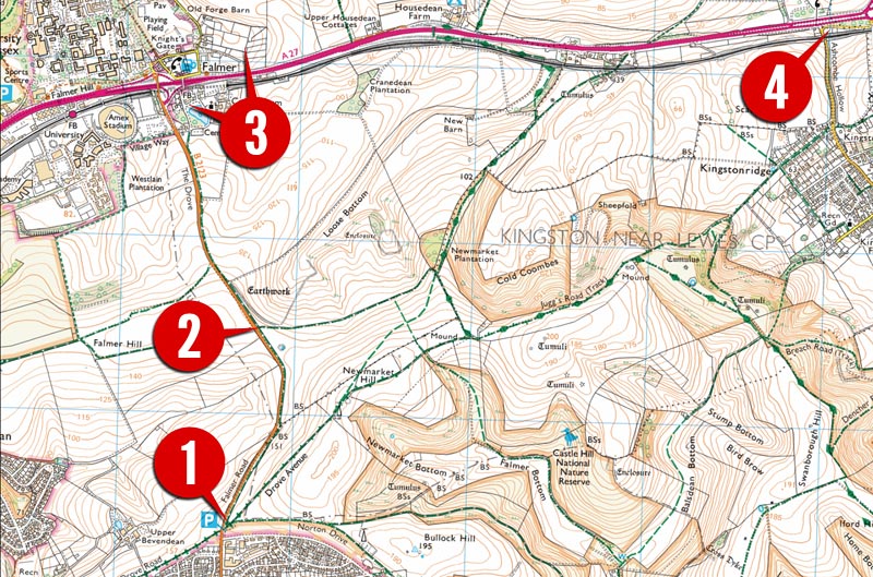 Falmer Triangle photo guide - parking and access points