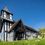 Timber framed church of St Peter's in Melverley, Shropshire.